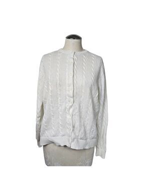 Greenwich White Button Down Knit Cardigan L